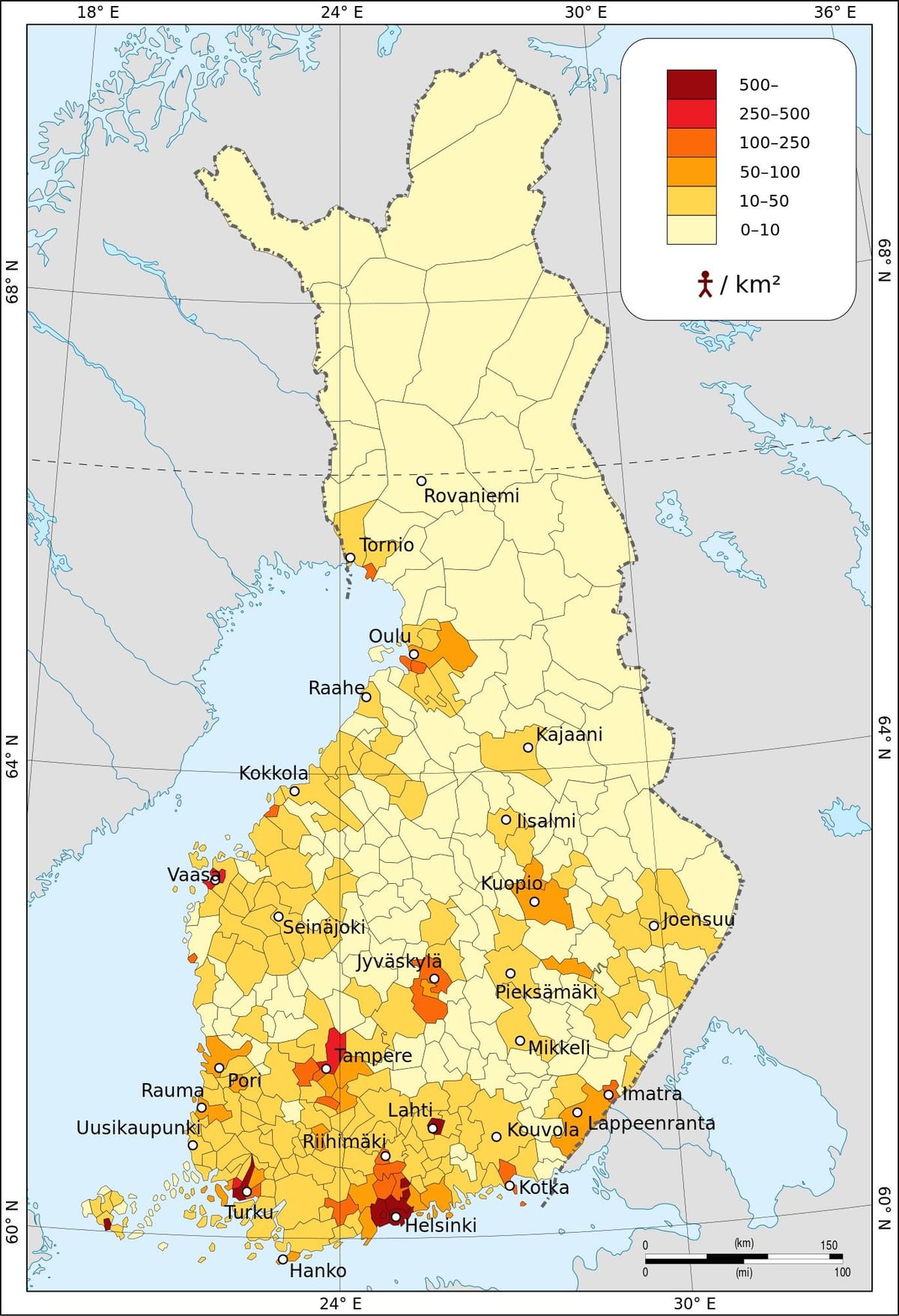 Finska karta gustoće stanovništva 