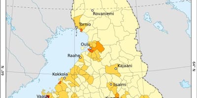 Finska karta gustoće stanovništva 